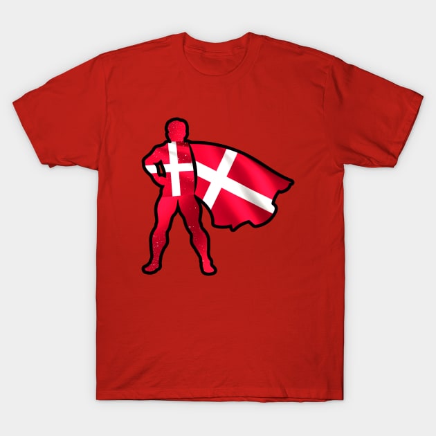 Denmark Hero Wearing Cape of Danish Flag Hope and Peace Unite in Denmark T-Shirt by Mochabonk